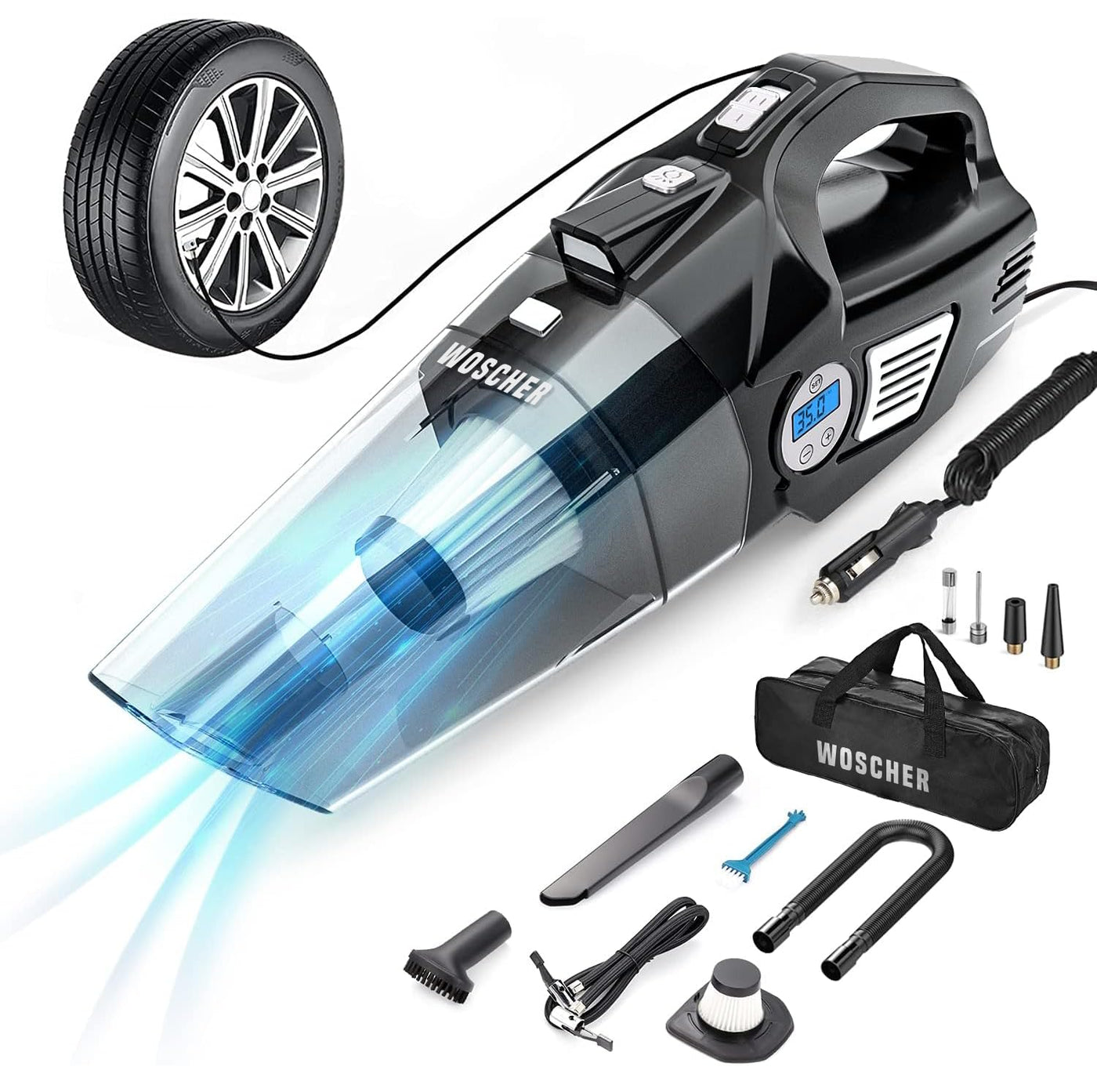 Woscher 578D 2in1 Car Tyre Inflator & Vacuum Cleaner with Digital Display