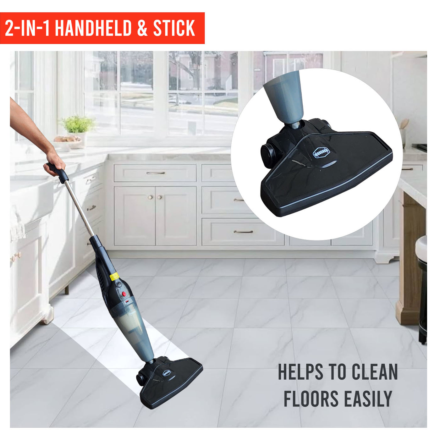 WOSCHER 908K 2in1 Vacuum Cleaner Handheld with Stick & Floor Brush|800 Watts|17kPA Suction Power| Handheld Vacuum Cleaner, for Multi Purpose Home & Car Cleaning|1 LTR Capacity| 2 Year Warranty