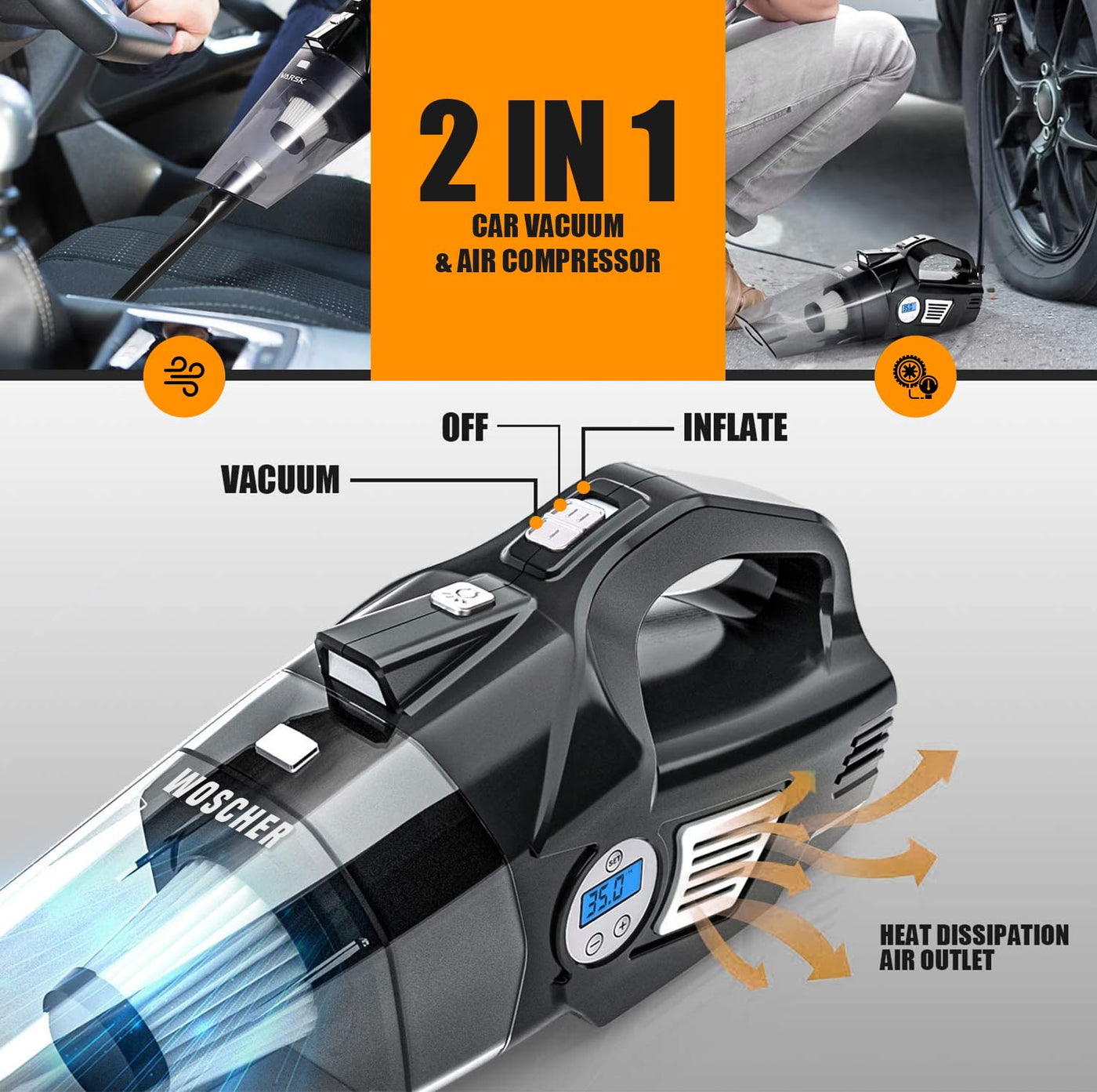 Buy Woscher Tyre Inflator with Car Vacuum Cleaner Online