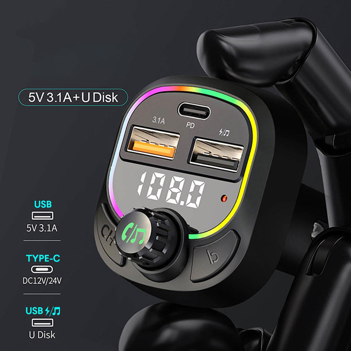 Uhngw Auto FM Transmitter - Kabelloser Musik-Streaming Adapter Mit Typ-C & Doppel-USB