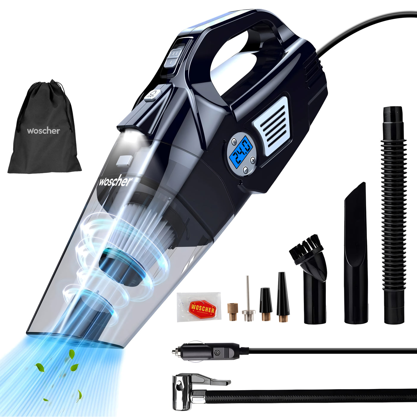 Woscher 578D 2in1 Car Tyre Inflator & Vacuum Cleaner with Digital Display