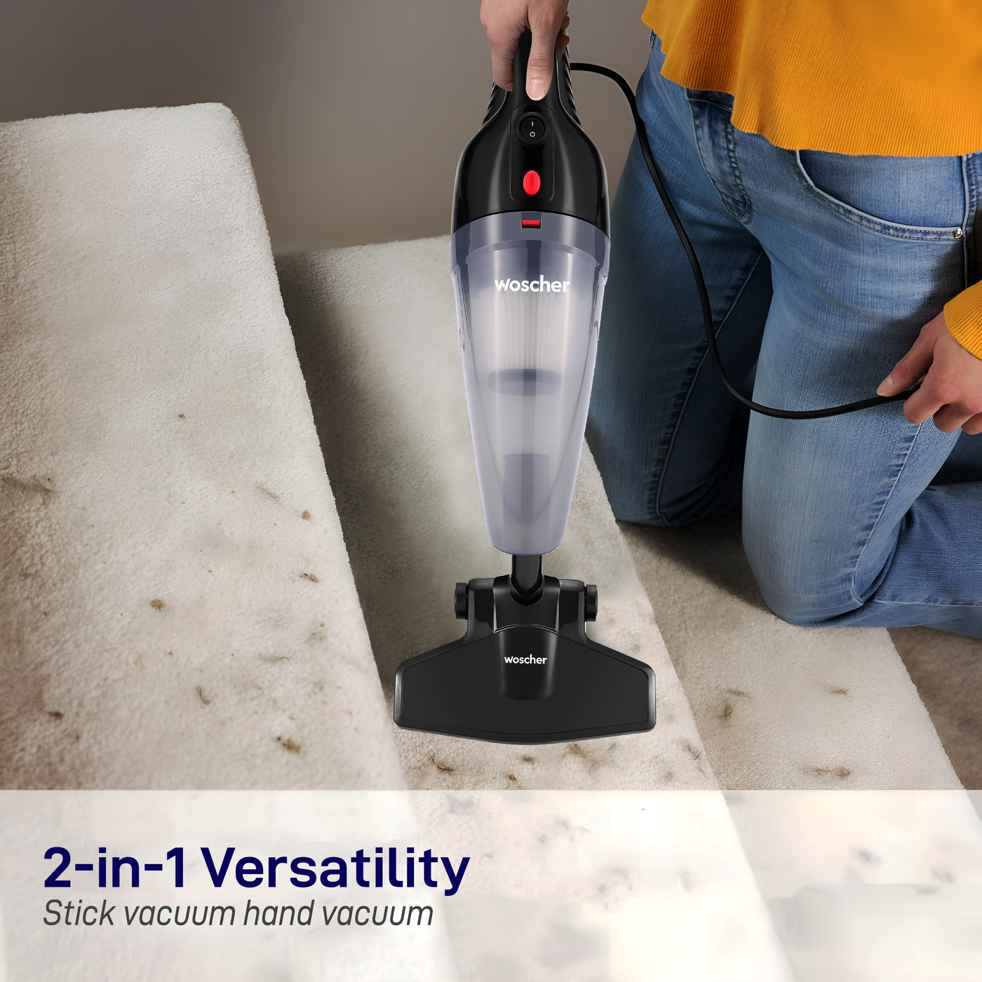 WOSCHER 908K 2in1 Vacuum Cleaner Handheld with Stick & Floor Brush