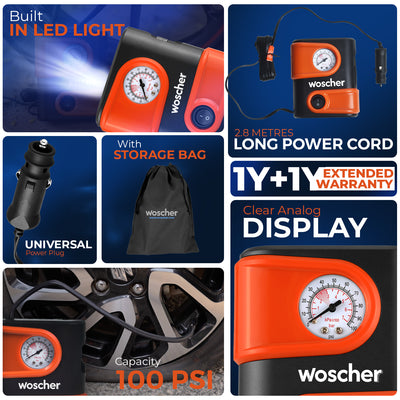 Woscher 1610 Portable Mini Car Tyre Inflator