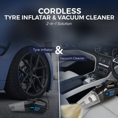 Woscher- 578M 3in1 USB Rechargeable Car Vacuum Cleaner Cordless,Tyre Inflator,150 PSI Digital Air Pump for Car Tyre|120 Watt Car Vacuum Cleaner High Power 6000PA |LED Light| Auto Shut Off