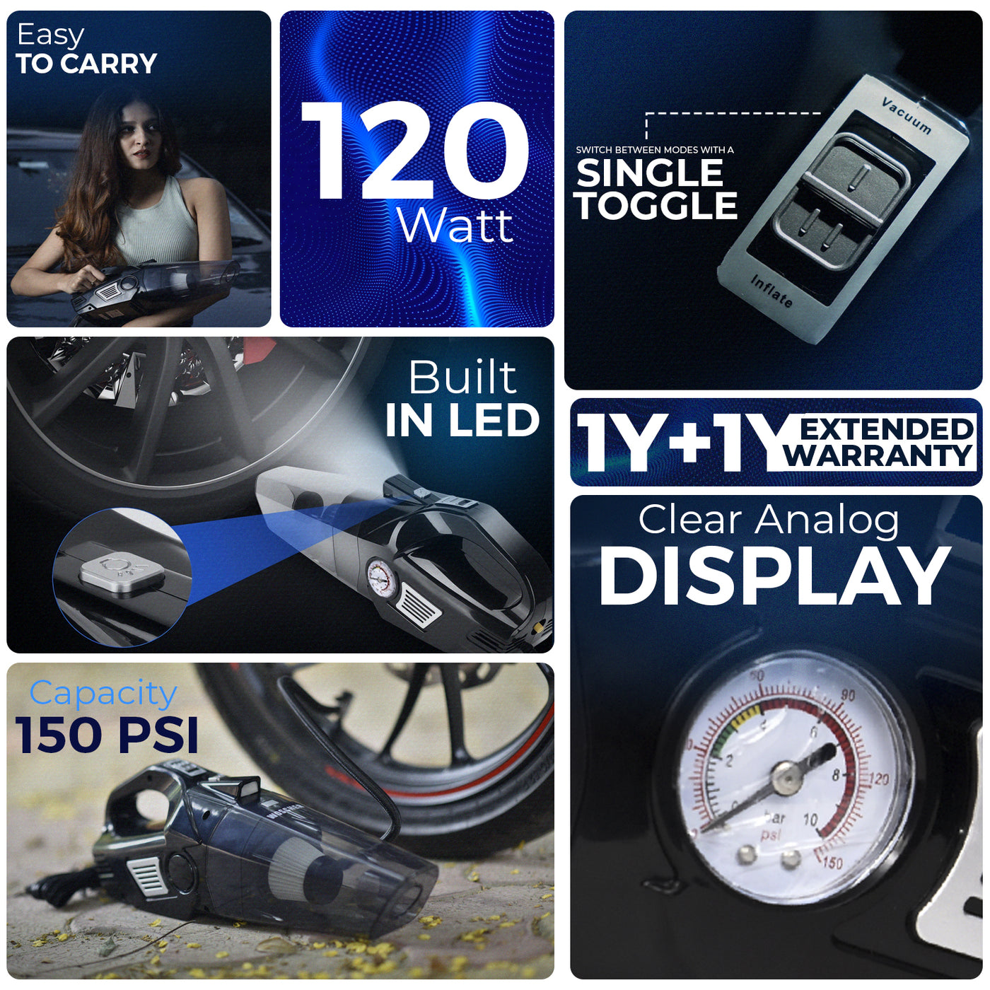 Woscher 578 2 In 1 Car Tyre Inflator & Car Vacuum Cleaner