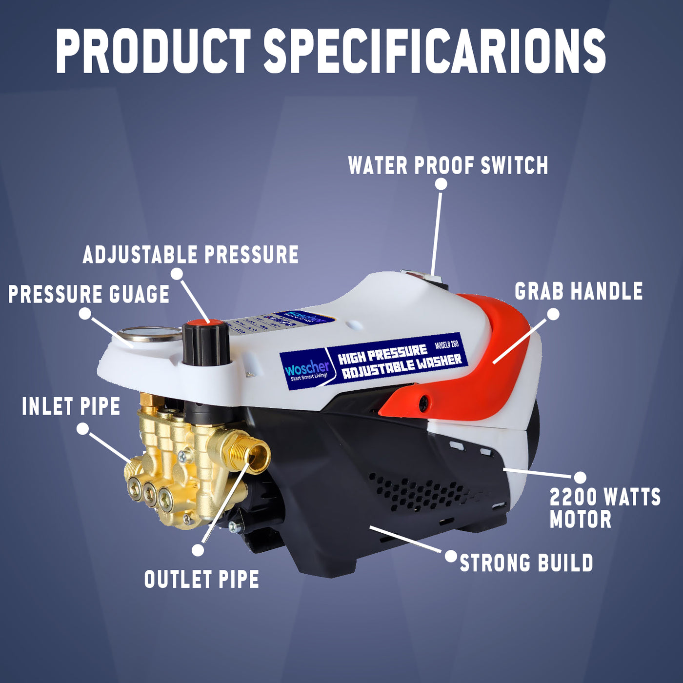 Woscher 280 Waterpro High Pressure Washer For Car