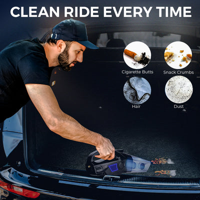 Woscher- 578M 3in1 USB Rechargeable Car Vacuum Cleaner Cordless,Tyre Inflator,150 PSI Digital Air Pump for Car Tyre|120 Watt Car Vacuum Cleaner High Power 6000PA |LED Light| Auto Shut Off