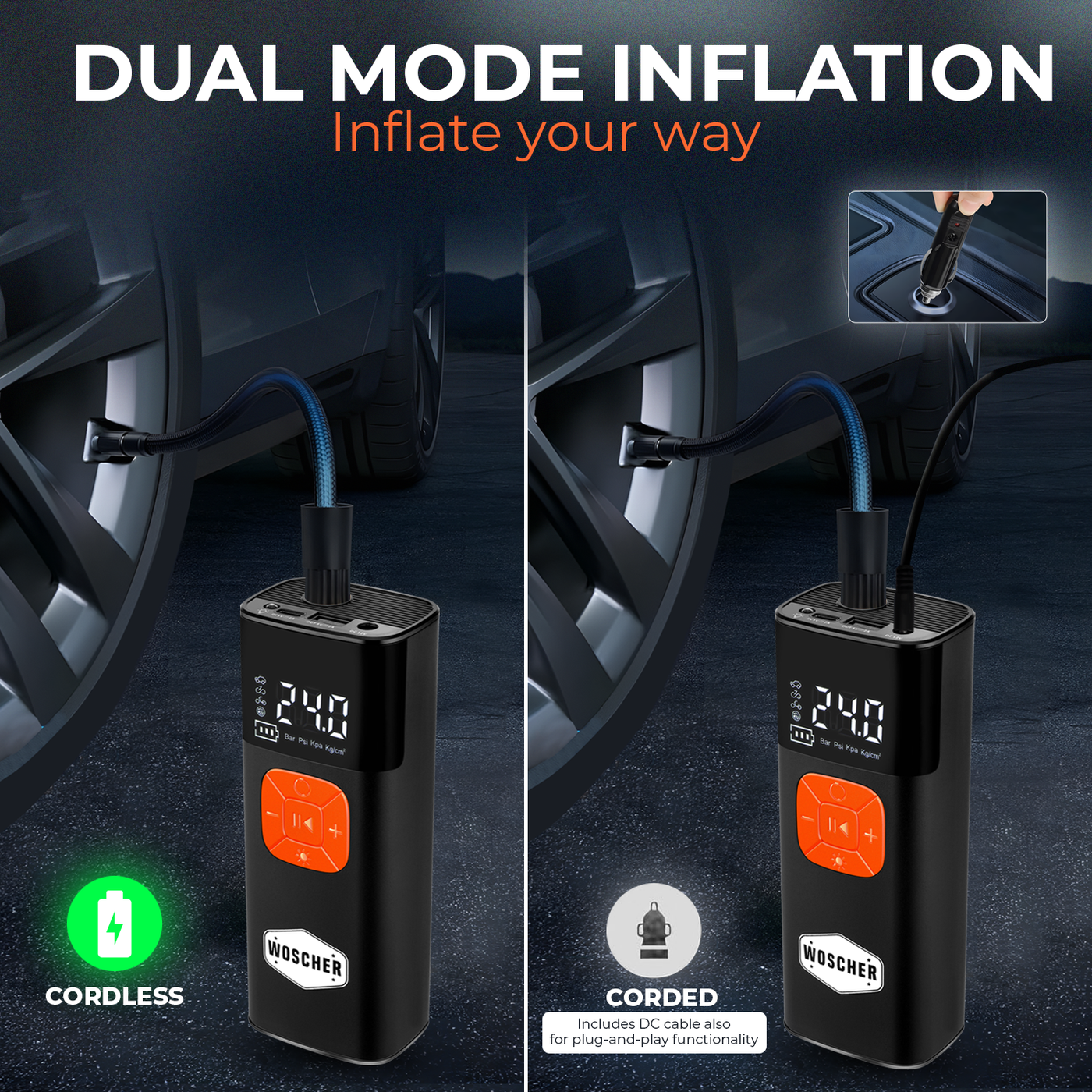 Woscher ‎i6 Tyre Portable Inflator Pump for Car & Bike