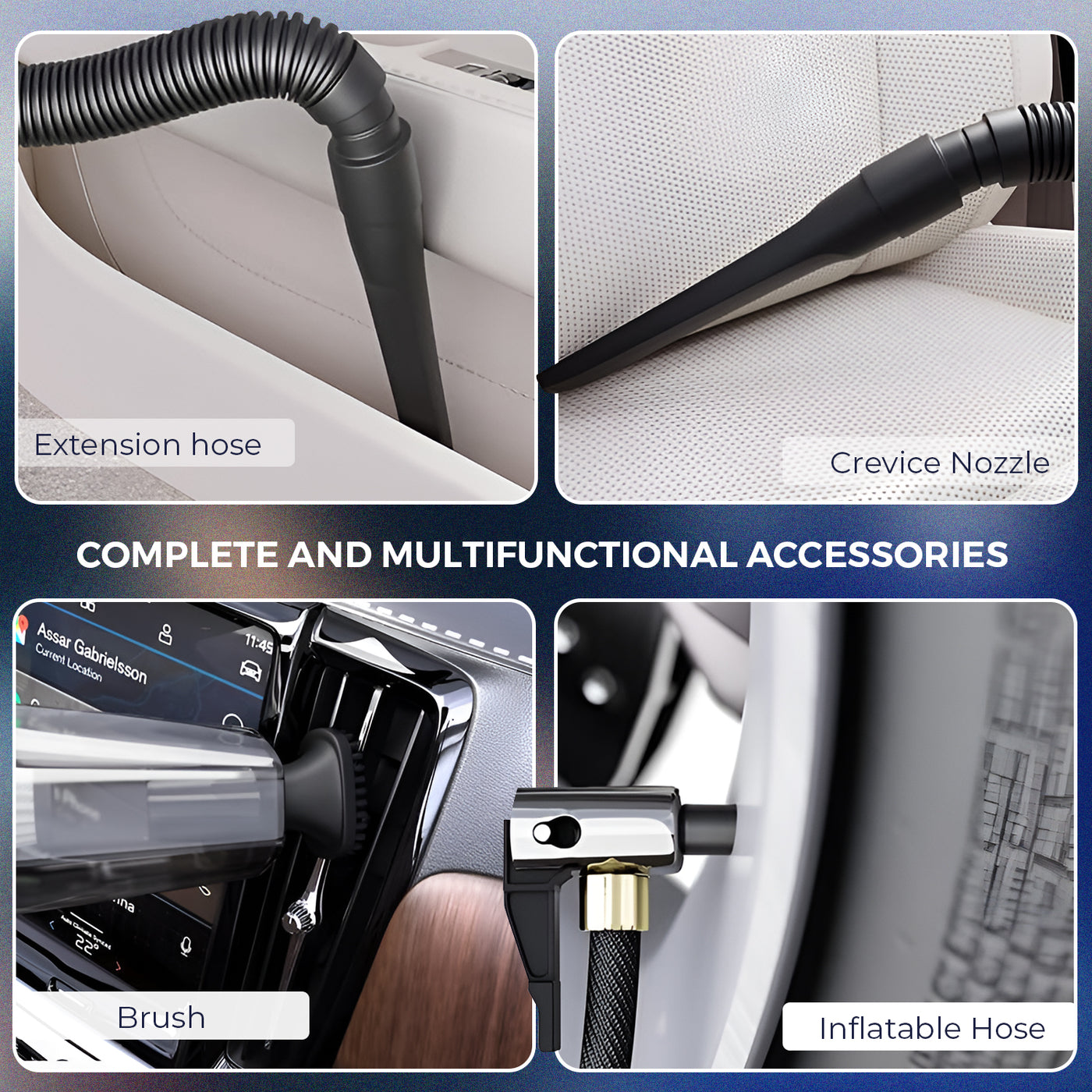 Woscher- 578M 3in1 USB Rechargeable Car Vacuum Cleaner Cordless,Tyre Inflator,150 PSI Digital Air Pump for Car Tyre|120 Watt Car Vacuum Cleaner High Power 6000PA |LED Light| Auto Shut Off