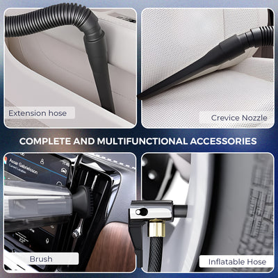 Woscher- 578M 3in1 USB Rechargeable Car Vacuum Cleaner Cordless,Tyre Inflator,150 PSI Digital Air Pump for Car Tyre|120 Watt Car Vacuum Cleaner High Power 6000PA |LED Light| Auto Shut Off