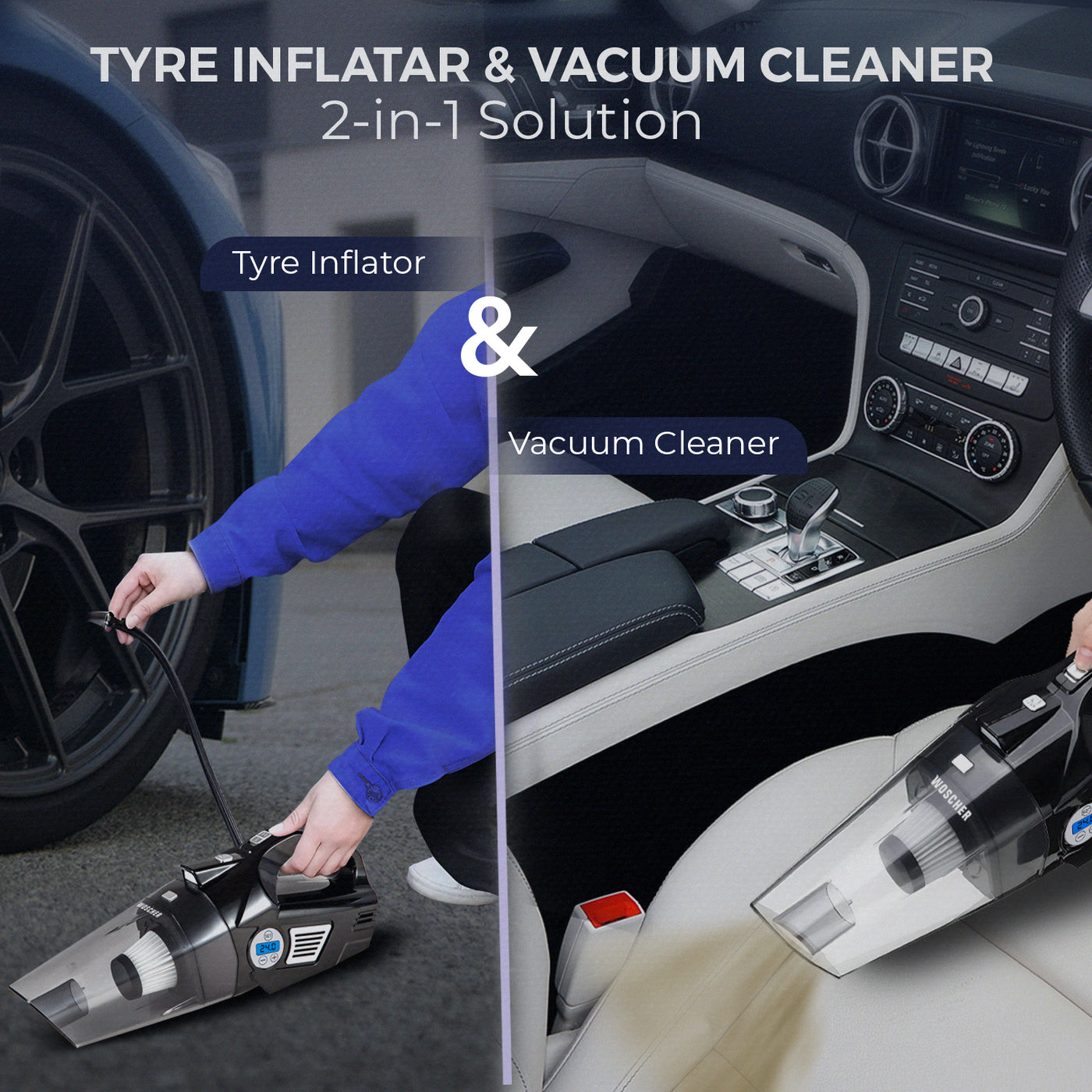 Woscher 578D 2in1 Car Tyre Inflator & Vacuum Cleaner with Digital Display