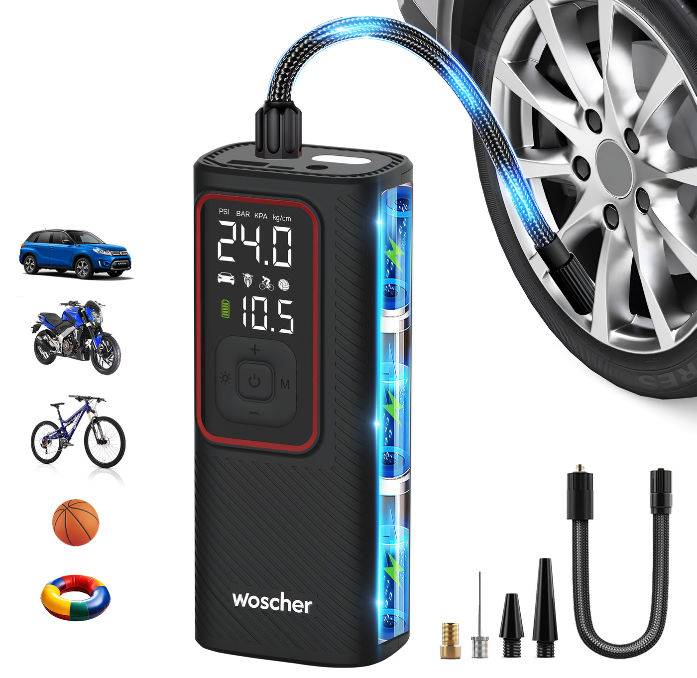 Woscher ‎iX Tyre Portable Inflator Pump for Car & Bike