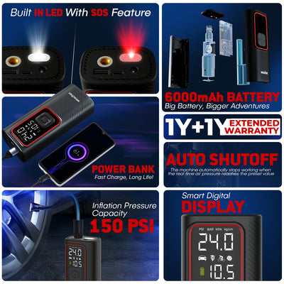 Woscher ‎iX Tyre Portable Inflator Pump for Car & Bike