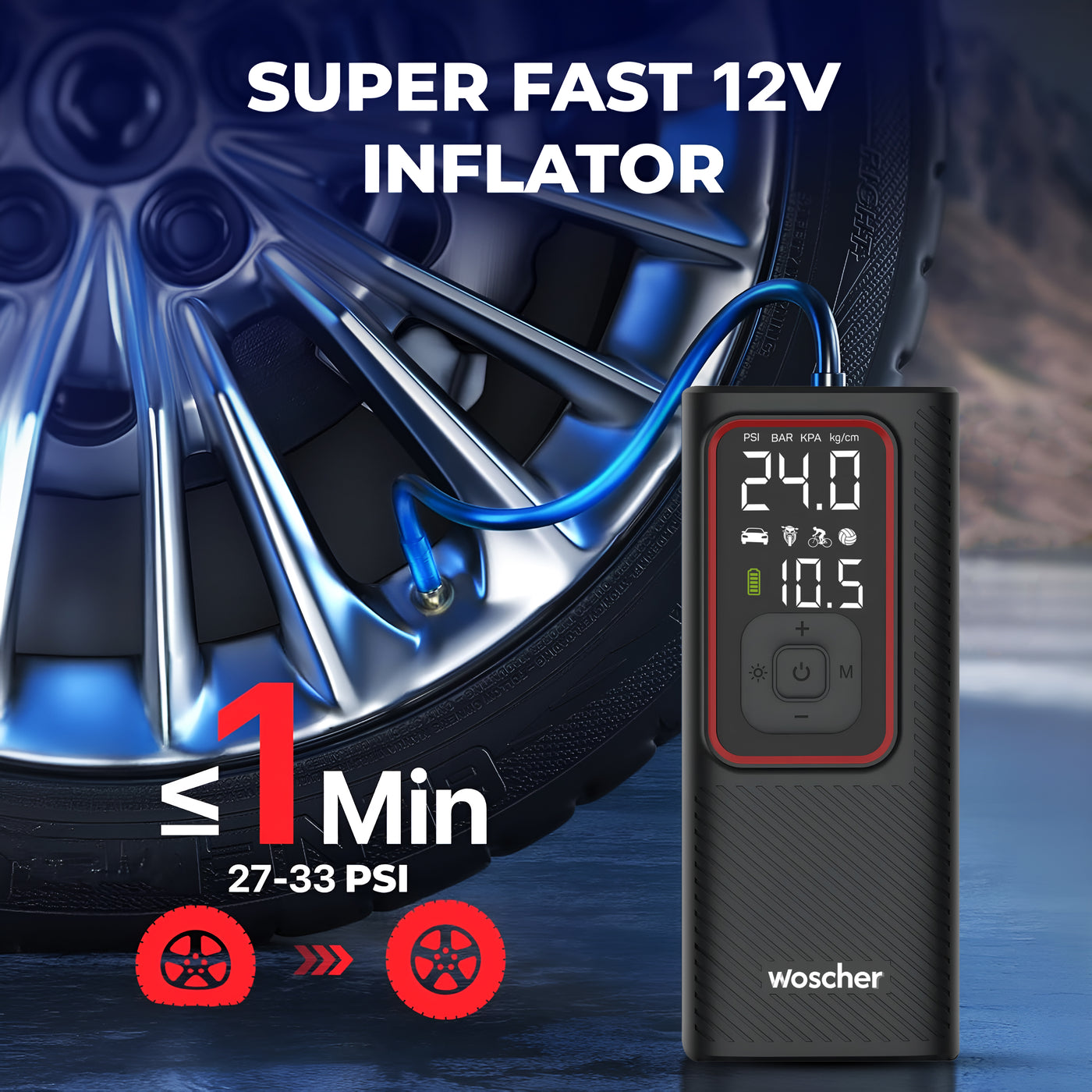 Woscher ‎iX Tyre Portable Inflator Pump for Car & Bike