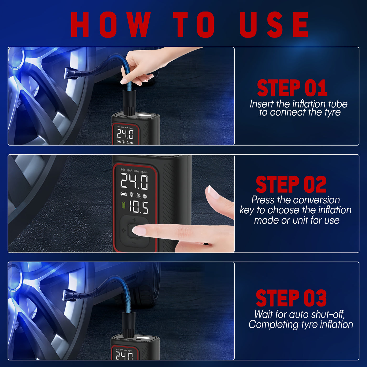Woscher ‎iX Tyre Portable Inflator Pump for Car & Bike