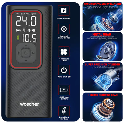 Woscher ‎iX Tyre Portable Inflator Pump for Car & Bike
