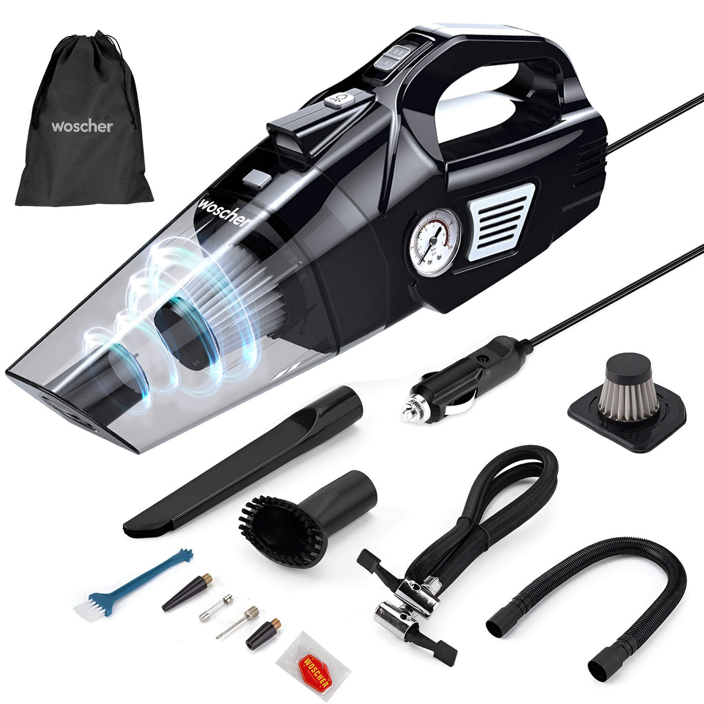 Woscher 578 2 In 1 Car Tyre Inflator & Car Vacuum Cleaner