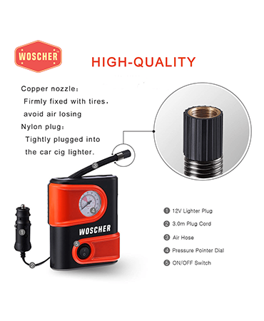 Woscher 1610 Portable Mini Car Tyre Inflator