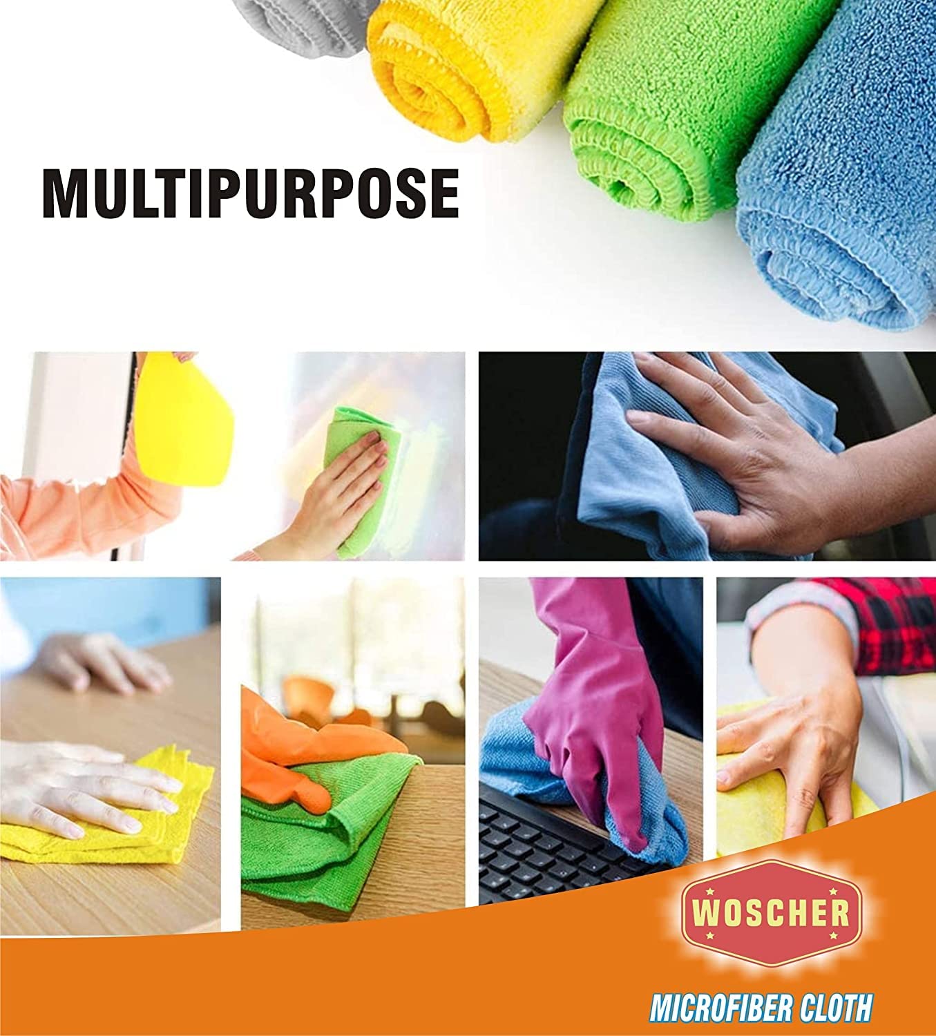Woscher 350 GSM Microfiber Cloth for Car (Pack of 12 Pcs)
