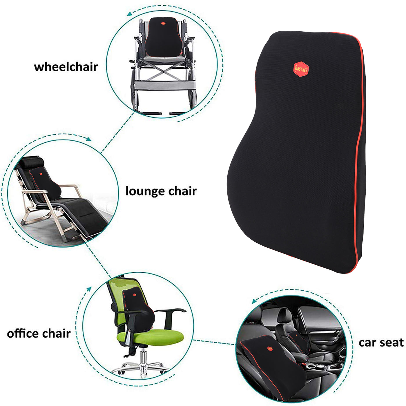 Buy Woscher Memory Foam Back Rest Support Pillow (Black Red)